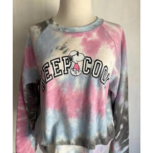 NWT SNOOPY Official Peanuts "Keep Cool" Tie Dye Crop Top Sweatshirt with Shorts